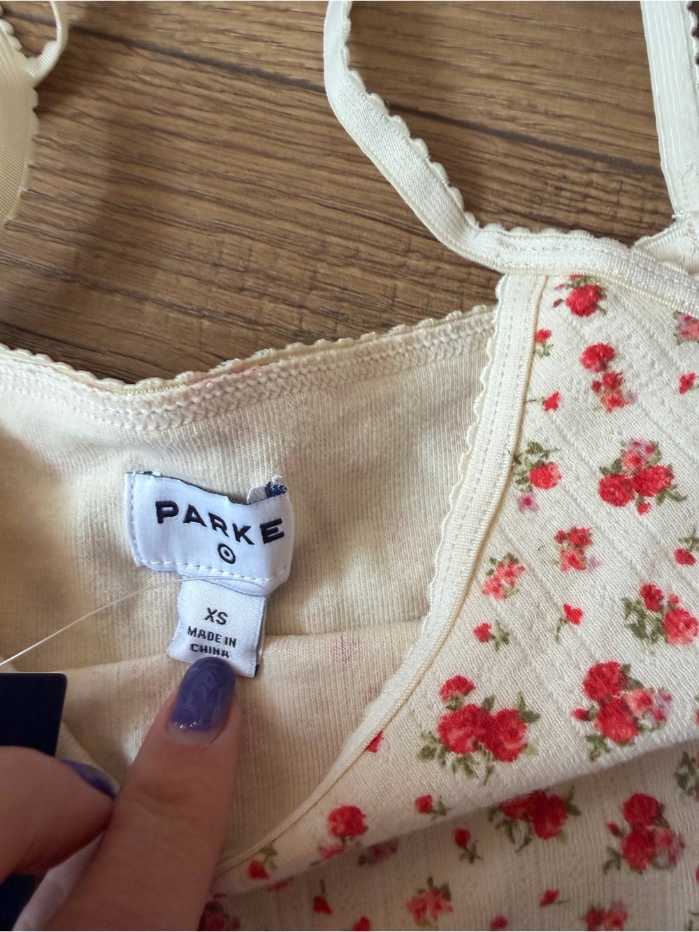 Parke Cream Floral Ribbed Cami Tank with Red Rose Print - Picture 2 of 4